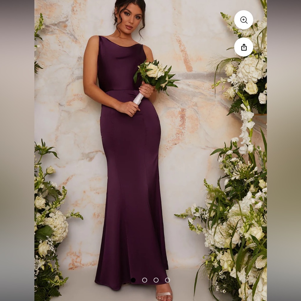 NWOT Chi Chi London Alexandria Cowl Neck Satin Slip Trumpet purple Gown size 8